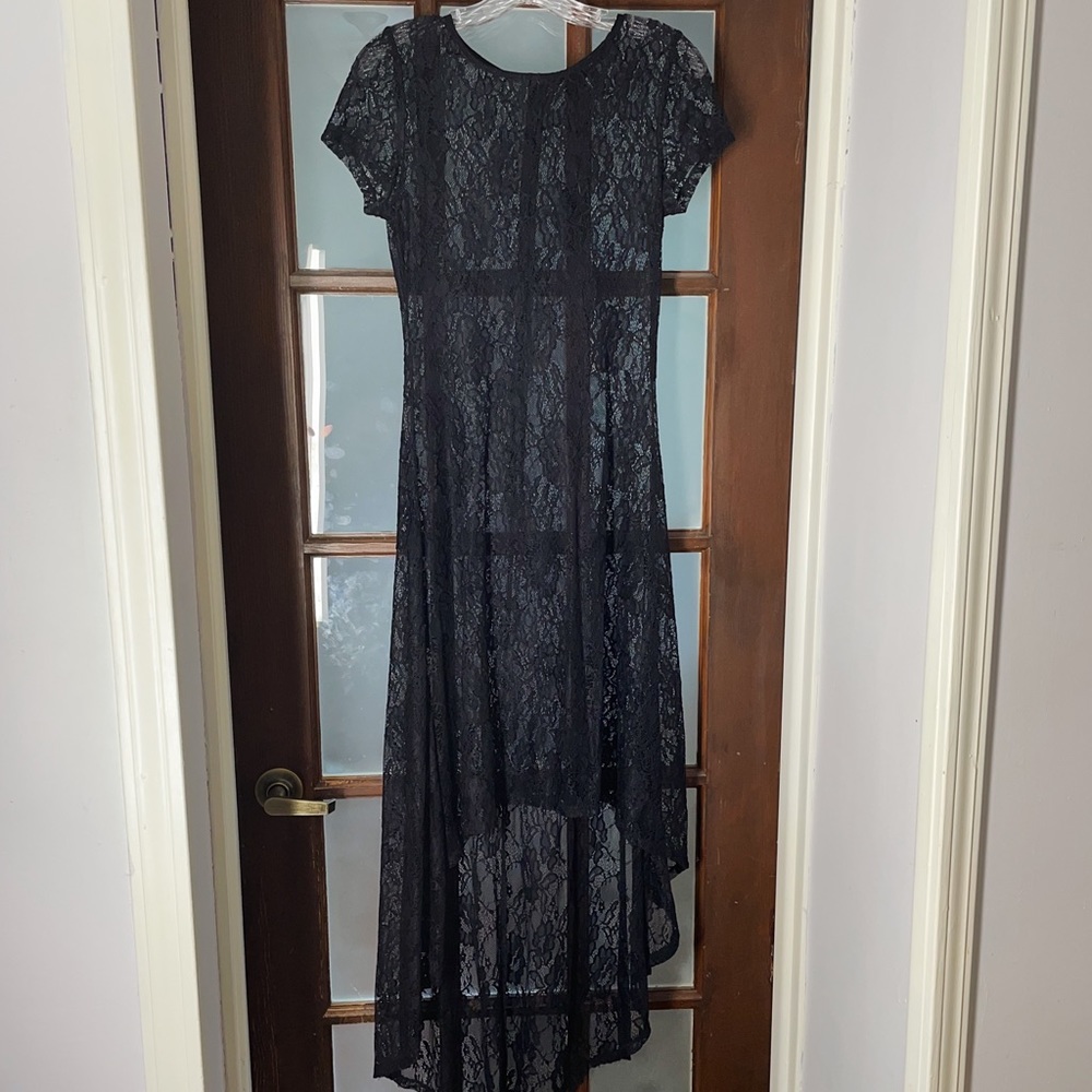 Sheer lace hi low dress
